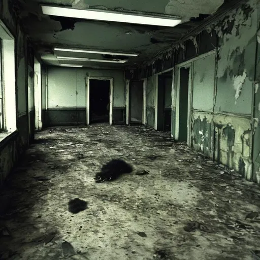 Prompt: Found footage of an urban explorer in an abandoned Soviet office building from the 1960s trying to hide from a creature with the last photo showing them getting caught.