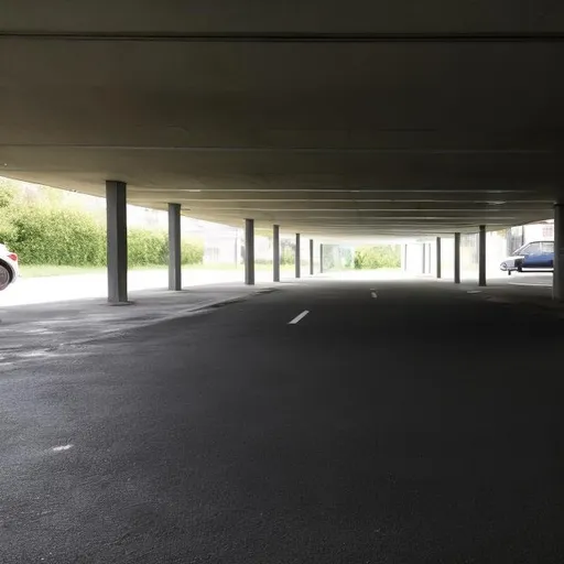 Prompt: Liminal space of a car park.