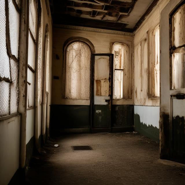 Prompt: Liminal spaces of the inside of buildings that feel familiar that are dimly lit.