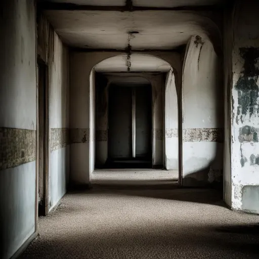 Prompt: Liminal spaces of the inside of buildings that feel familiar that are dimly lit.