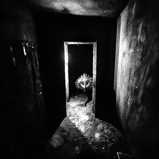 Prompt: A picture taken of the Mimic from Vita Carnis taken inside of the dark corner of a home.