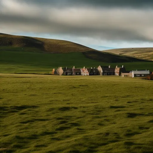 Prompt: Unsettling feeling liminal spaces from your childhood of big empty grass hills with few houses.