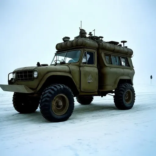 Prompt: The Soviet Antarctic off-road vehicle Kharkovchanka.