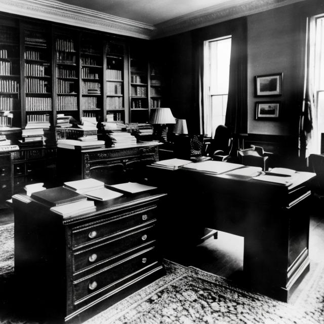 Prompt: Albert Einstein's desk on the day of his death.