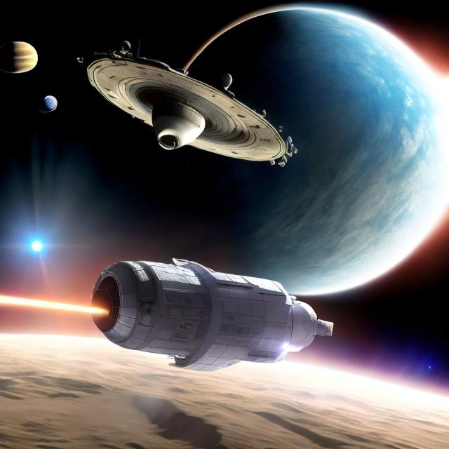 Prompt: The Starship leaving the solar system on its first mission beyond the solar system.