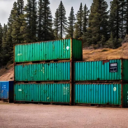 Prompt: Old abandoned 1960s Soviet shipping containers filled with cars.