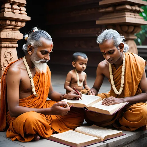 Prompt: Bahasa Sanskerta mulai dikenal di Nusantara sejak zaman peradaban Hindu masuk wilayah Nusantara yang dibawa oleh pendeta dari India (kasta Brahmana) sekitarnya abad ke-5 M.Namun, dalam perkembangannya bahasa Sanskerta yang lebih berkembang.fotonya