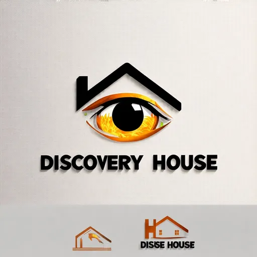 Prompt: logo for a recovery sober living house called, "DISCOVERY HOUSE," which incorporates the idea of a human eye in the letter "O" in the word discovery and the idea of a house in the letter "H". Please spell exactly, "DISCOVERY HOUSE" 