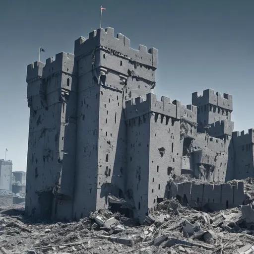 Prompt: a gray fortress that is completely destroyed

