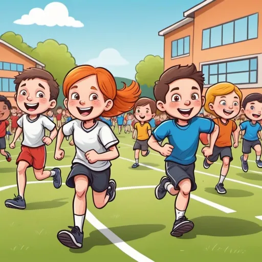 Prompt: sports day celebrating at school cartoonish and drawable