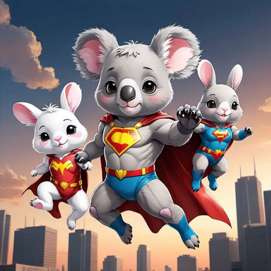 Prompt: anime koala and bunny superheroes