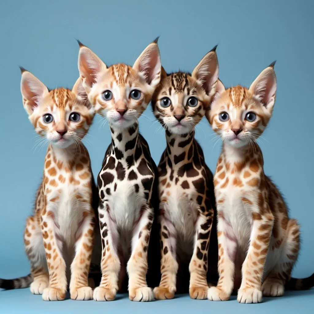 Prompt: 4 kittens with jiraffe skin