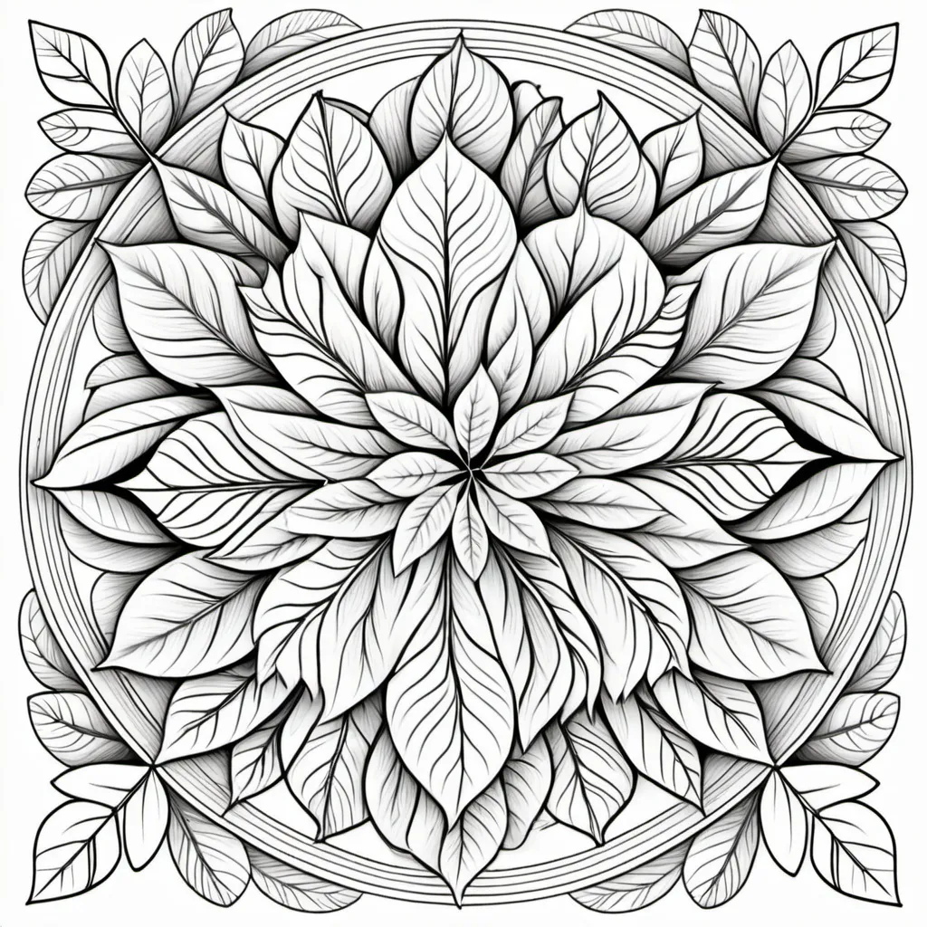 Prompt: leaves autumn mandala coloring page