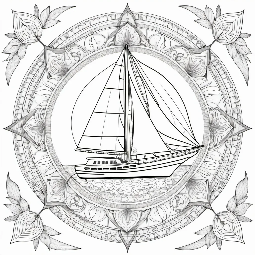 Prompt: sailing mandala coloring page