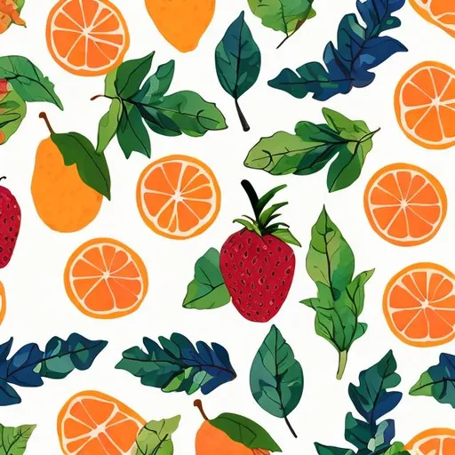 Prompt: create a fruit design pattern with leaves overlapping

