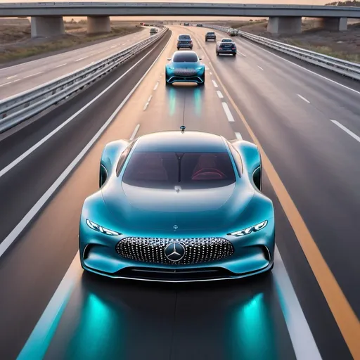 Prompt: A Mercedes Vision AVTR on a 4-lane interstate 
