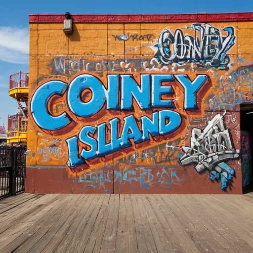 Prompt: coney island with graffitti

