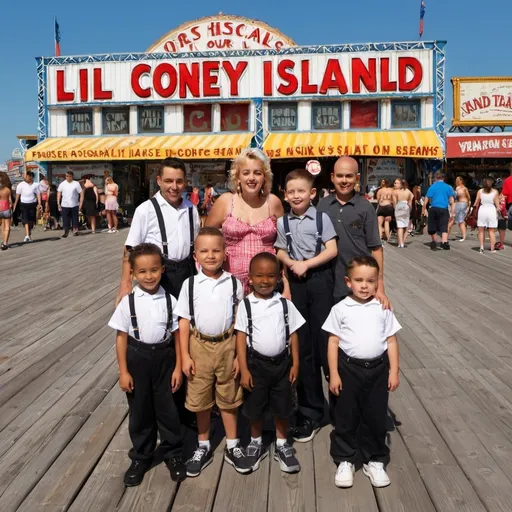 Prompt: lil rascals  our gang 
on coney island boardwalk 

