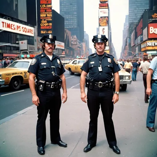 Prompt: cops
 from the 1970's at Times Square
