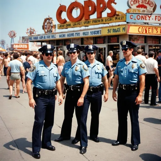 Prompt: cops
 from the 1970's at Coney Island