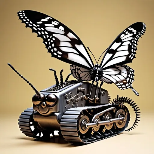 Prompt: "punkrock" caterpillar morphing into a butterfly  black and white fighting the machine

