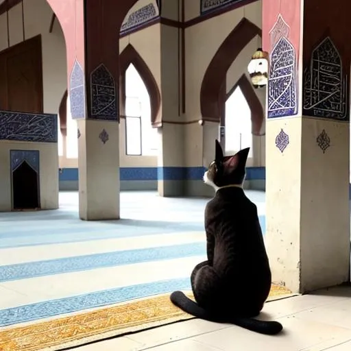 Prompt: A cat is sitting in front of a mosque



