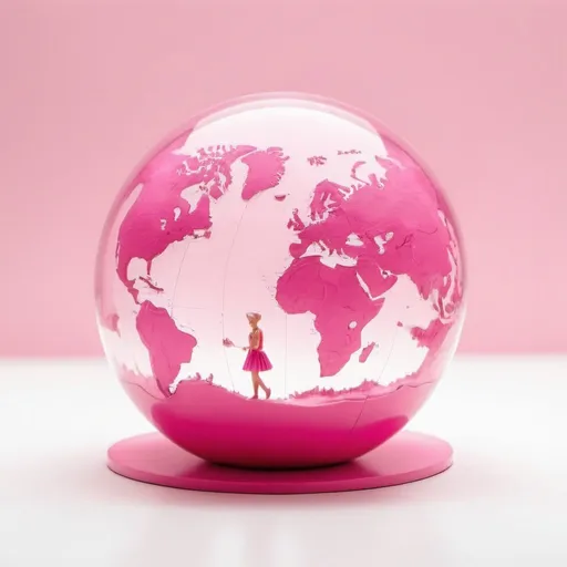 Prompt: A pink world model with white background
