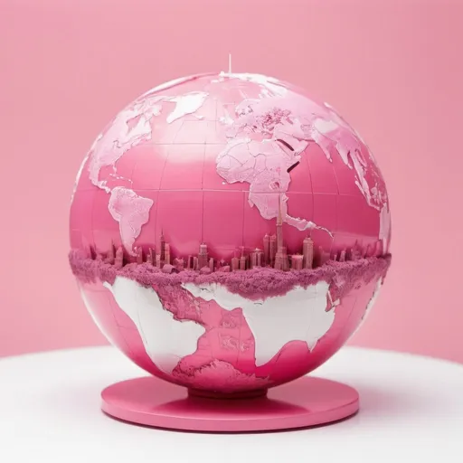 Prompt: A pink world model with white background
