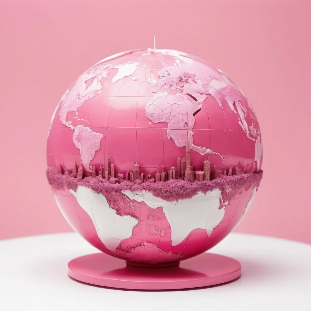 Prompt: A pink world model with white background
