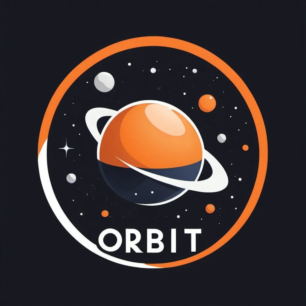 Prompt: a simple logo for a CRM called Orbit. Cartoon-ish space theme. Use orange for color. The logo is presented on a transparent background. Use flat colors, not gradients, so it can be easily printed or turned into vector graphics.