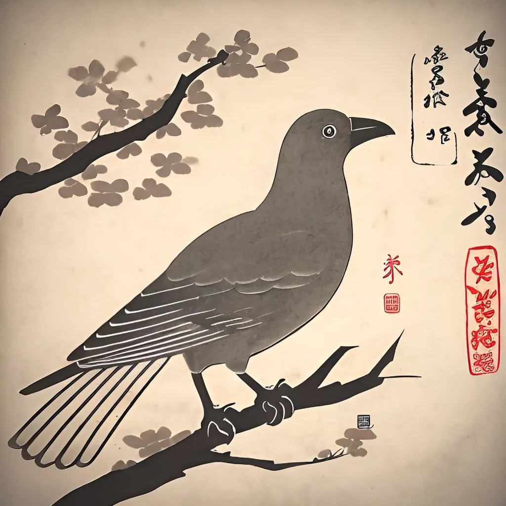 Prompt: Nature  Bird with Japanese writing down the side
