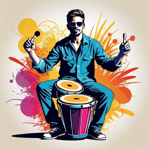 Prompt: Man holding bongos vector art
