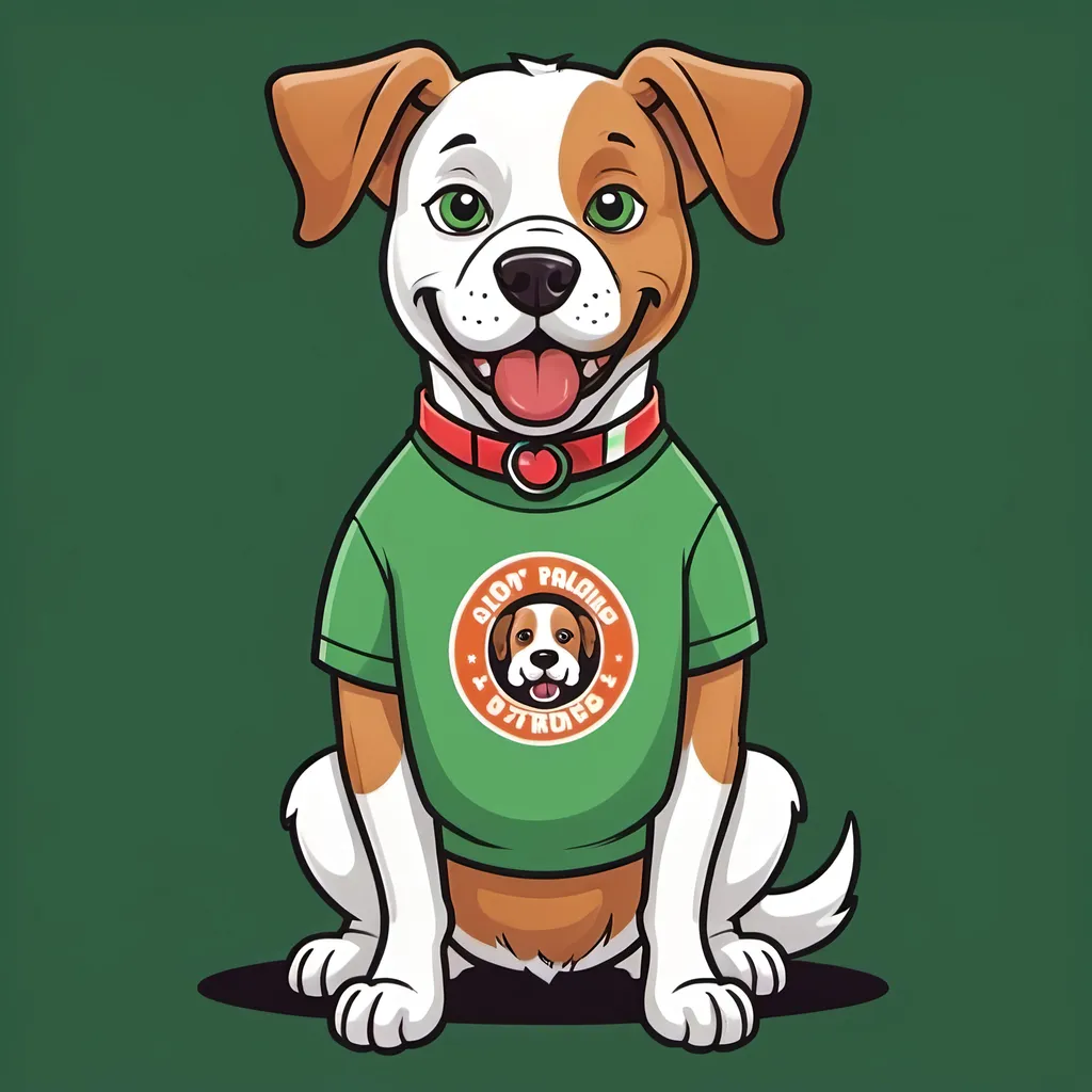 Prompt: a cartoon dog sports logo wearing a green shirt
