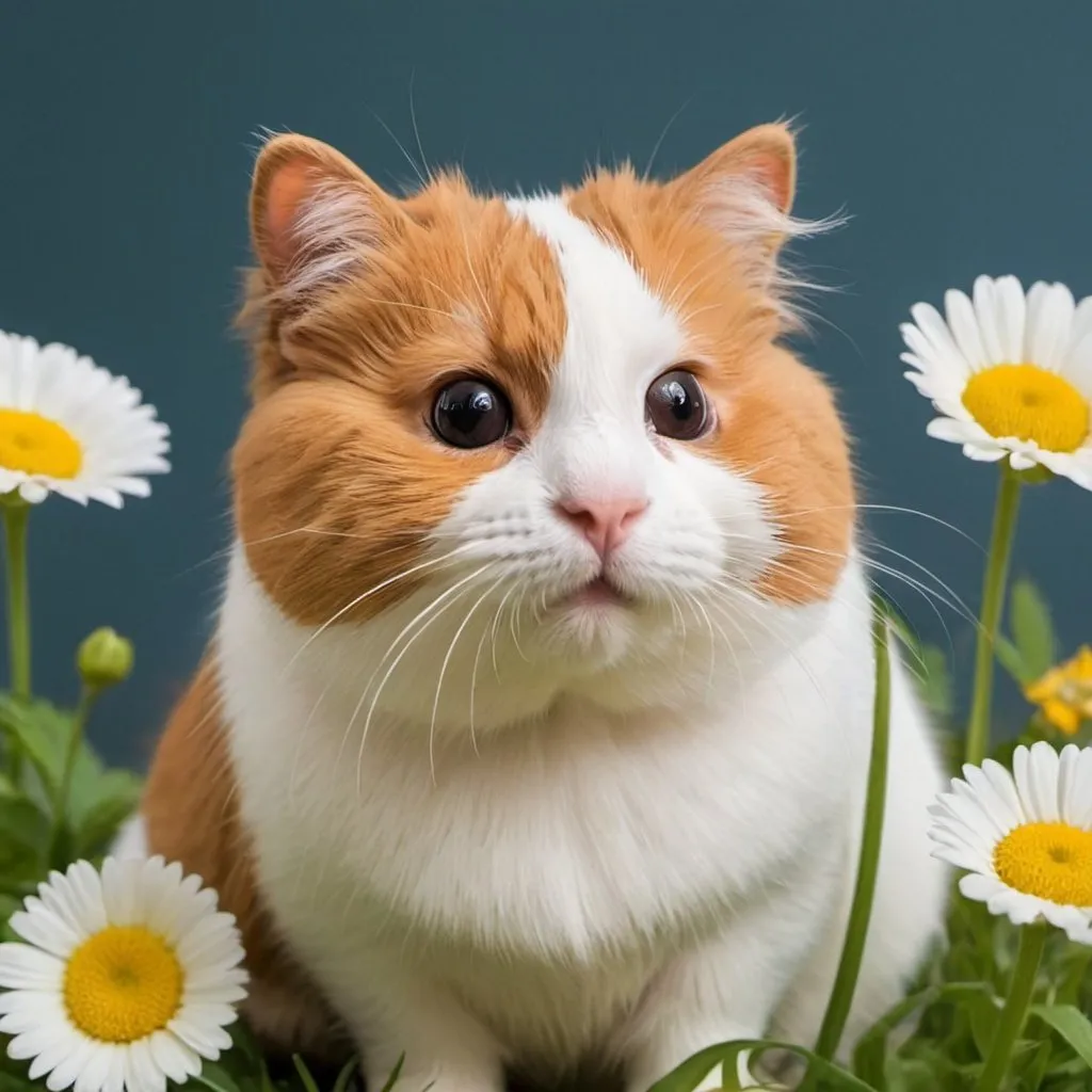 Prompt: I would like an image that would make my girlfriend very happy. 
She loves flowers, the sea, animals especially guinea pigs and british short hair cats. Pls add a british short hair cat
