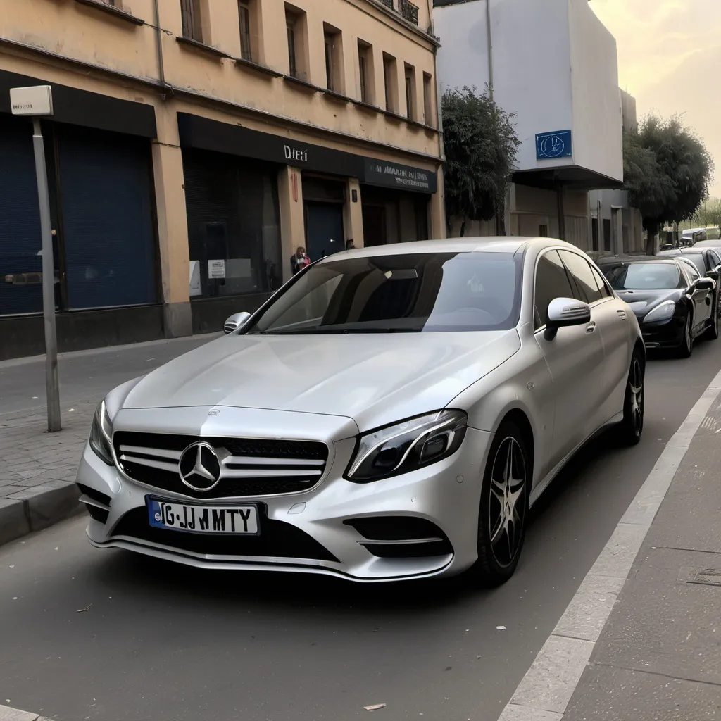 Prompt: A MERCEDES car in a delarship with the licence plate GJ16MTY