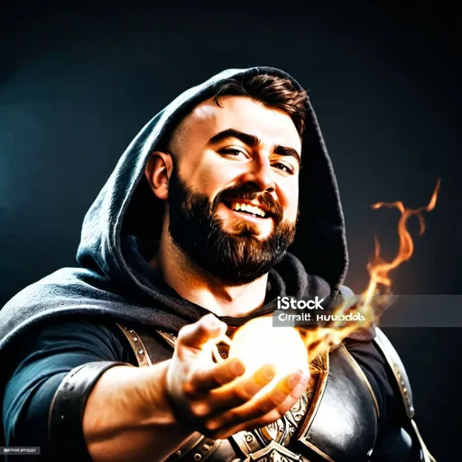 Prompt: hyper-realistic human Paladin character, wearing hood over his head, wielding holy magic fantasy character, strong man, dnd, dark fantasy scene