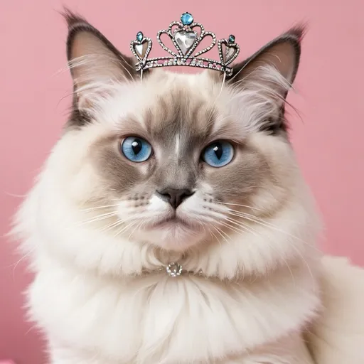 Prompt: A ragdoll cat dresses up in bows and a tiara
