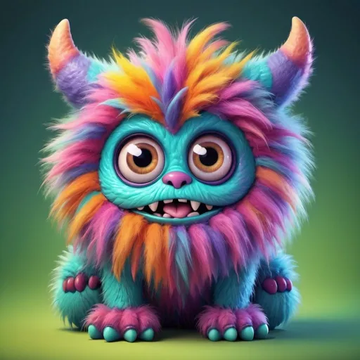 Prompt: Cute fluffy monster, vibrant and playful colors, whimsical cartoon style, detailed fur with adorable highlights, big expressive eyes, high quality, vibrant colors, playful cartoon, detailed fur, adorable, whimsical, cute, fluffy, monster, vibrant, high quality, playful