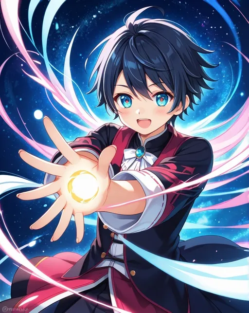 Prompt: (cute dog boy preparing to cast magic), anime style, pastel color scheme, vibrant and soft hues, emphasis on expressive eyes and playful facial expression, dynamic pose, ethereal magic energy swirling around, whimsical background featuring magical elements, delicate details, enchanting atmosphere, high quality, ultra-detailed, visually captivating.