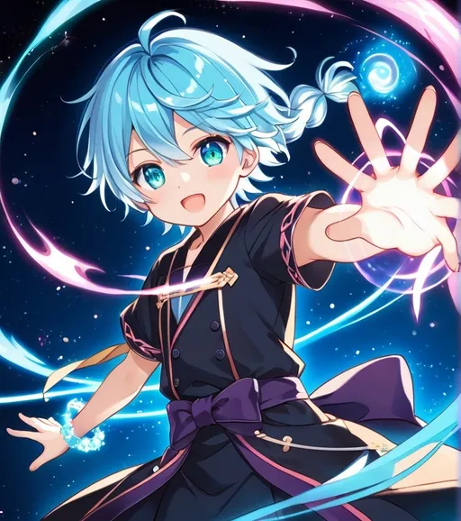 Prompt: (cute dog boy preparing to cast magic), anime style, pastel color scheme, vibrant and soft hues, emphasis on expressive eyes and playful facial expression, dynamic pose, ethereal magic energy swirling around, whimsical background featuring magical elements, delicate details, enchanting atmosphere, high quality, ultra-detailed, visually captivating.