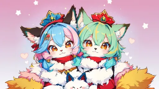 Prompt: Anime-style illustration of fluffy and furry characters, detailed fur with soft textures, vibrant and lively colors, cute and endearing expressions, high quality, vivid and dynamic anime, fluffy design, colorful tones, detailed fur, cute expressions, vibrant colors, cute boys, male, young