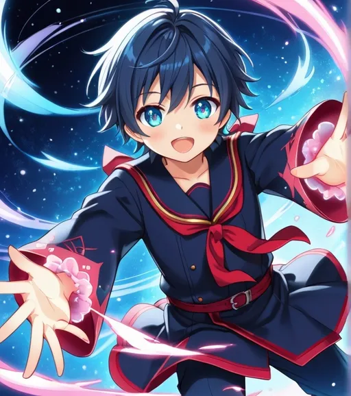 Prompt: (cute dog boy preparing to cast magic), anime style, pastel color scheme, vibrant and soft hues, emphasis on expressive eyes and playful facial expression, dynamic pose, ethereal magic energy swirling around, whimsical background featuring magical elements, delicate details, enchanting atmosphere, high quality, ultra-detailed, visually captivating.