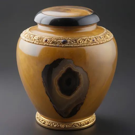 Prompt: Onyx and gold pot. Tigers eye.