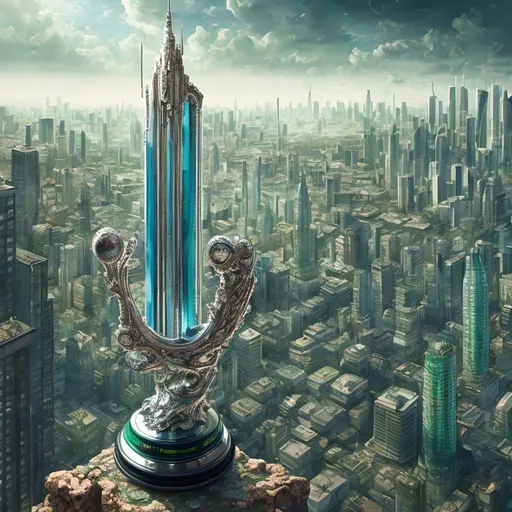 Prompt: bright clear cityscape in a fancy Franconian green glass trophy, white background, simple, super realistic, hyper detailed, dramatic lighting, 4k, ultra hd, realistic, vivid colors, highly detailed, UHD drawing, pen and ink, perfect composition, beautiful detailed intricate insanely detailed octane render trending on artstation, 8k artistic photography, photorealistic concept art, soft natural volumetric cinematic perfect light, Shaky,irregular and slightly erased edges, blur edges.