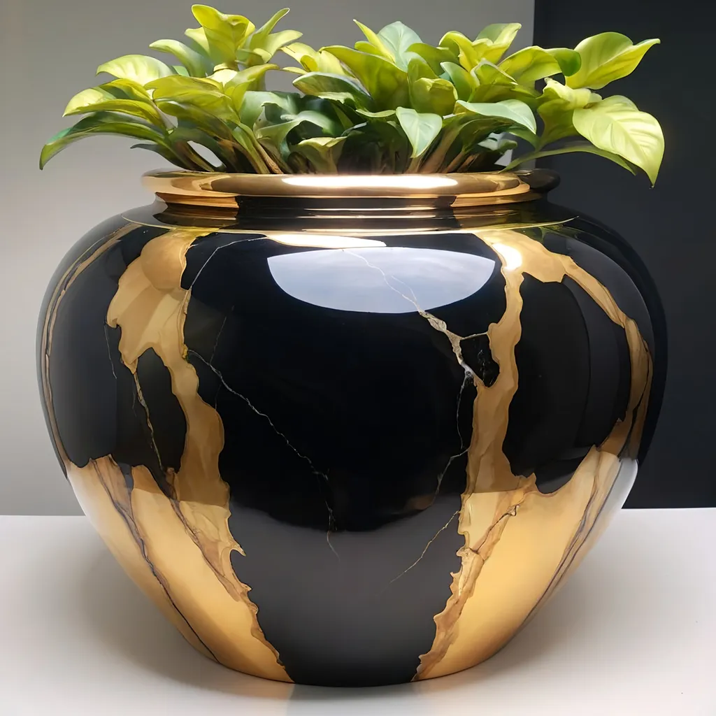 Prompt: giant Onyx and gold pot.