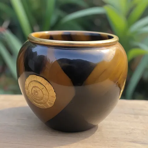 Prompt: Onyx and gold pot. Tigers eye.