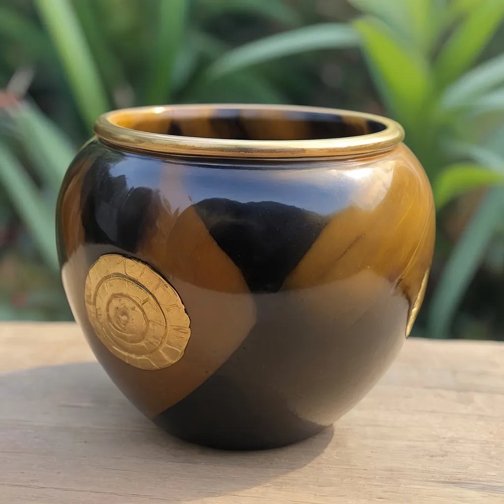 Prompt: Onyx and gold pot. Tigers eye.