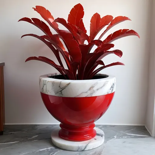 Prompt: Big Red quartz and marble pot.