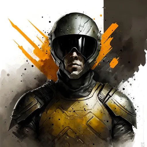 Prompt: Futuristic warrior with dark helmet