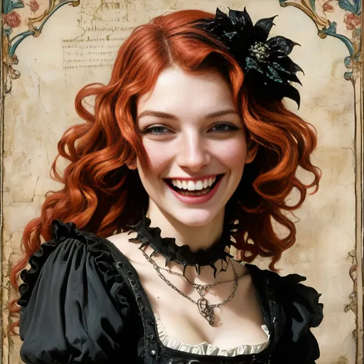 Prompt: botticelli beautiful goth punk rock woman medieval grunge rebellion laughing smile 